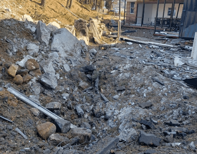 a village destroyed by the misfire of an Air Force fighter jet